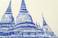 Vintage drawing Chedi architecture illustrated building.