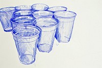 Vintage drawing party plastic cups illustrated sketch bottle.