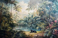 Animal in jungle painting art vegetation.