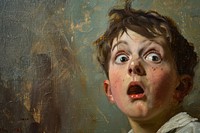Boy with surprised face painting art portrait.