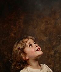 Little happy girl looking up painting portrait art.