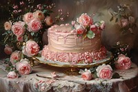 Pink birthday cake dessert flower plant.