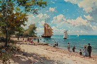 Summer beach painting art sailboat.