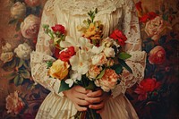 Woman holding a bouquet of flowers art painting pattern.
