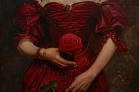 Woman in a red dress with red rose painting art adult.