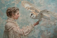 Woman with an owl painting art animal.