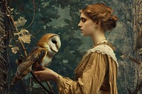 Woman with an owl painting portrait animal.