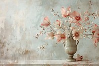 Close up on pale flower vase painting geranium blossom.