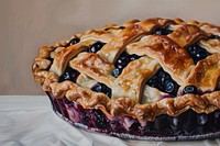 Close up on pale blueberry pie dessert produce fruit.