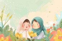 Eid mubarak acrylic illustration outdoors flower plant.