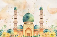 Eid mubarak watercolor illustration architecture building dome.