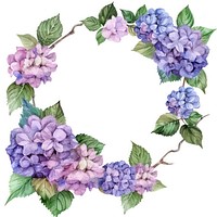 Hydrangea circle frame watercolor flower wreath purple.