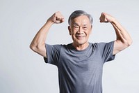 Healthy elder asian man adult white background bodybuilding.