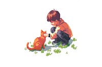 Kid playing with a cat cartoon mammal pet.