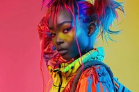 Models with colorful hair bright and bold clothing portrait adult.