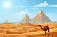 Camels near Egypt pyramids desert architecture landscape.