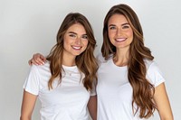 Two women posing for a t-shirt merch drop photoshoot blouse smile adult.