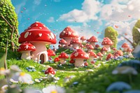 Cute Mushroom Village fantasy background mushroom outdoors nature.