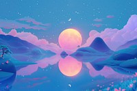 Cute moon reflecting river fantasy background outdoors nature purple.