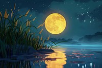 Cute moon reflecting river fantasy background astronomy outdoors nature.