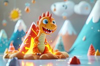 Cute dragon and volcano fantasy background cartoon representation celebration.