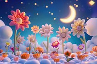 Cute flower garden on the moon fantasy background outdoors nature plant.
