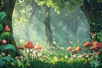 Cute forest background mushroom outdoors nature.