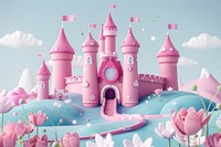 Cute princess castle background architecture outdoors cartoon.