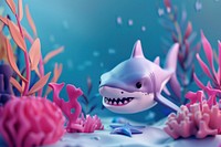 Cute shark and beautiful corals underwater fantasy background cartoon outdoors nature.