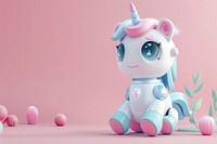 Cute unicorn robot fantasy background cartoon toy representation.