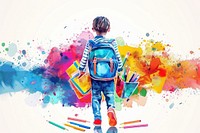 Kid back to school poster backpack drawing.