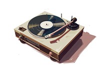 Vintage Record Player record white background electronics.
