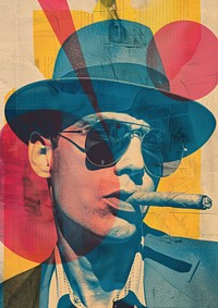 Retro collage of a man smoking art sunglasses.