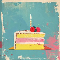 Retro collage of a birthday cake dessert icing food.