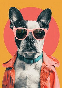 Retro collage of a dog sunglasses bulldog mammal.
