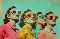 Retro collage of a friend group sunglasses portrait adult.