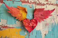 Retro collage of a heart paper wing representation.