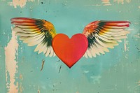 Retro collage of a heart wing bird creativity.