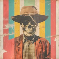 Retro collage of a skull art portrait poster.
