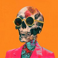 Retro collage of a skull portrait adult mask.