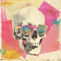 Retro collage of a skull sunglasses art poster.
