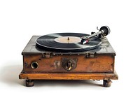 Old record player white background electronics gramophone.