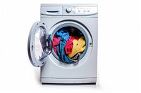 Washing machine with clothes appliance dryer white background.