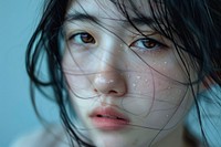 Asian girl looks tired portrait photo skin.