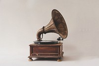 Old record player with horn technology gramophone nostalgia.