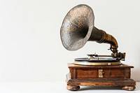 Old record player with horn technology gramophone sousaphone.