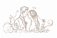 Bride and groom doodle drawing sketch line.