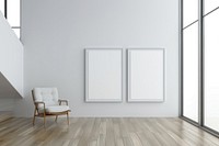 White blank picture frame mockups wall architecture furniture.