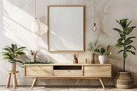 Blank picture frame mockups furniture wood sideboard.