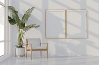 Blank picture frame mockups furniture flooring indoors.
